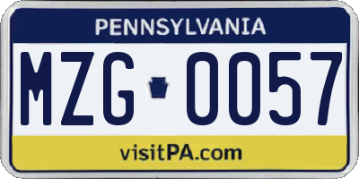 PA license plate MZG0057