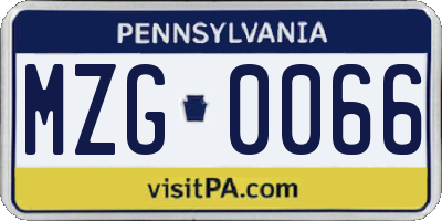 PA license plate MZG0066