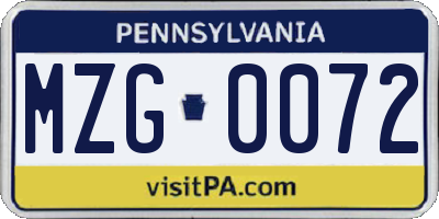 PA license plate MZG0072
