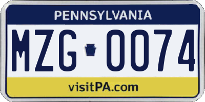 PA license plate MZG0074
