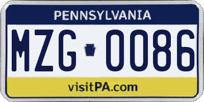 PA license plate MZG0086