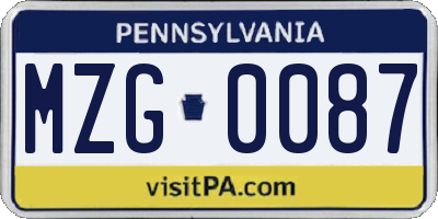 PA license plate MZG0087