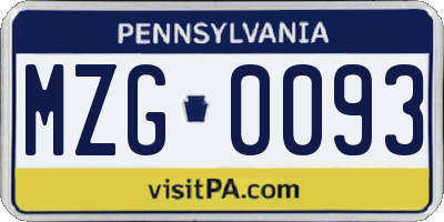 PA license plate MZG0093