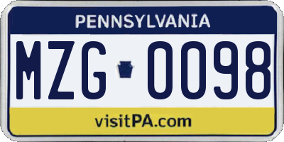 PA license plate MZG0098