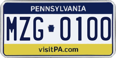 PA license plate MZG0100