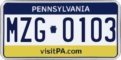 PA license plate MZG0103