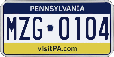 PA license plate MZG0104