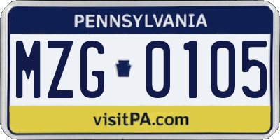 PA license plate MZG0105