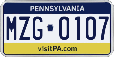 PA license plate MZG0107