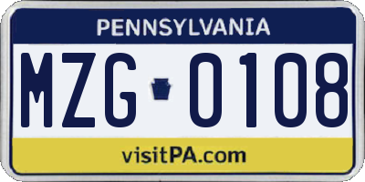 PA license plate MZG0108