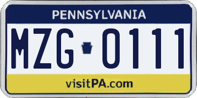 PA license plate MZG0111