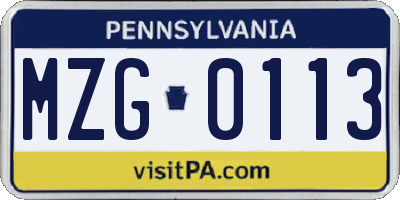 PA license plate MZG0113