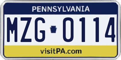 PA license plate MZG0114