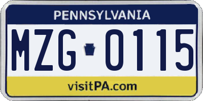 PA license plate MZG0115