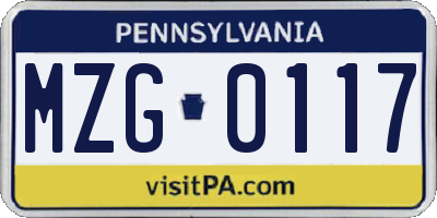 PA license plate MZG0117