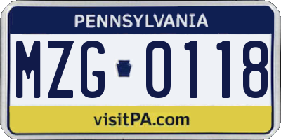 PA license plate MZG0118
