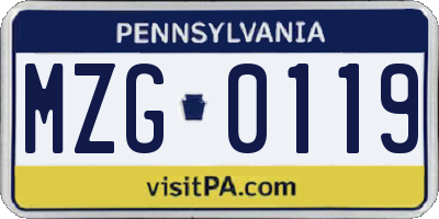 PA license plate MZG0119
