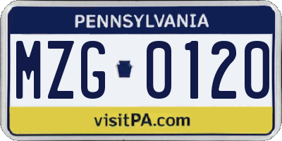 PA license plate MZG0120