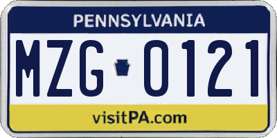 PA license plate MZG0121