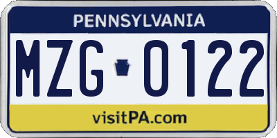PA license plate MZG0122