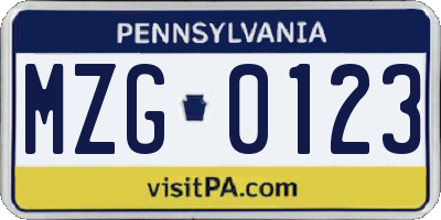 PA license plate MZG0123