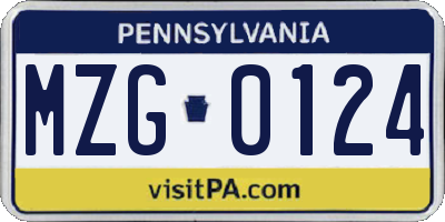 PA license plate MZG0124
