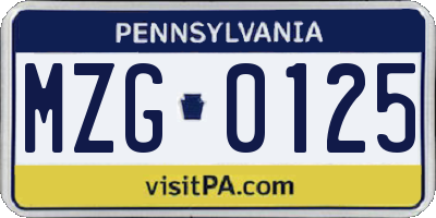 PA license plate MZG0125