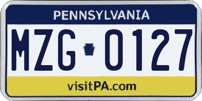 PA license plate MZG0127