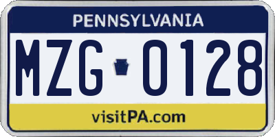 PA license plate MZG0128