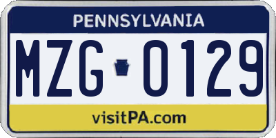 PA license plate MZG0129