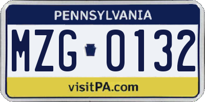 PA license plate MZG0132