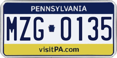 PA license plate MZG0135