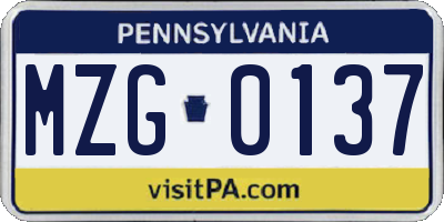 PA license plate MZG0137