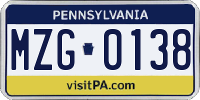 PA license plate MZG0138