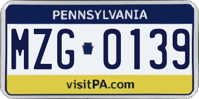 PA license plate MZG0139
