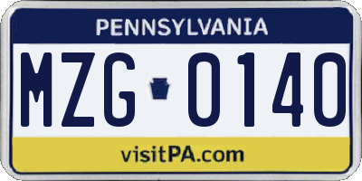 PA license plate MZG0140