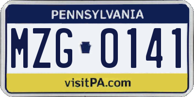 PA license plate MZG0141