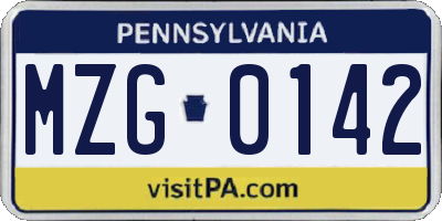 PA license plate MZG0142