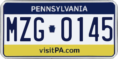 PA license plate MZG0145