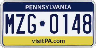 PA license plate MZG0148