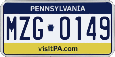 PA license plate MZG0149