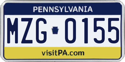 PA license plate MZG0155