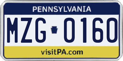 PA license plate MZG0160