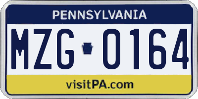 PA license plate MZG0164