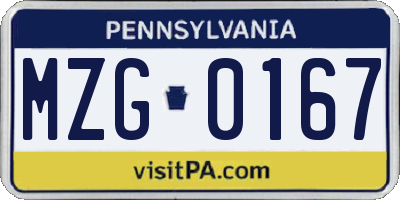 PA license plate MZG0167