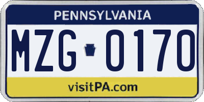 PA license plate MZG0170