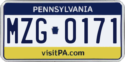 PA license plate MZG0171