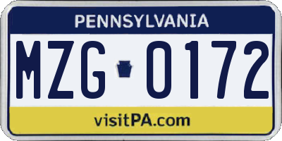 PA license plate MZG0172