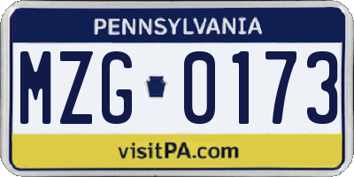 PA license plate MZG0173