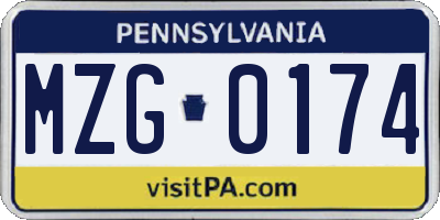 PA license plate MZG0174
